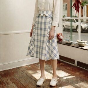 Trademark Seersucker Plaid Ruffle A-Line Skirt Size 12